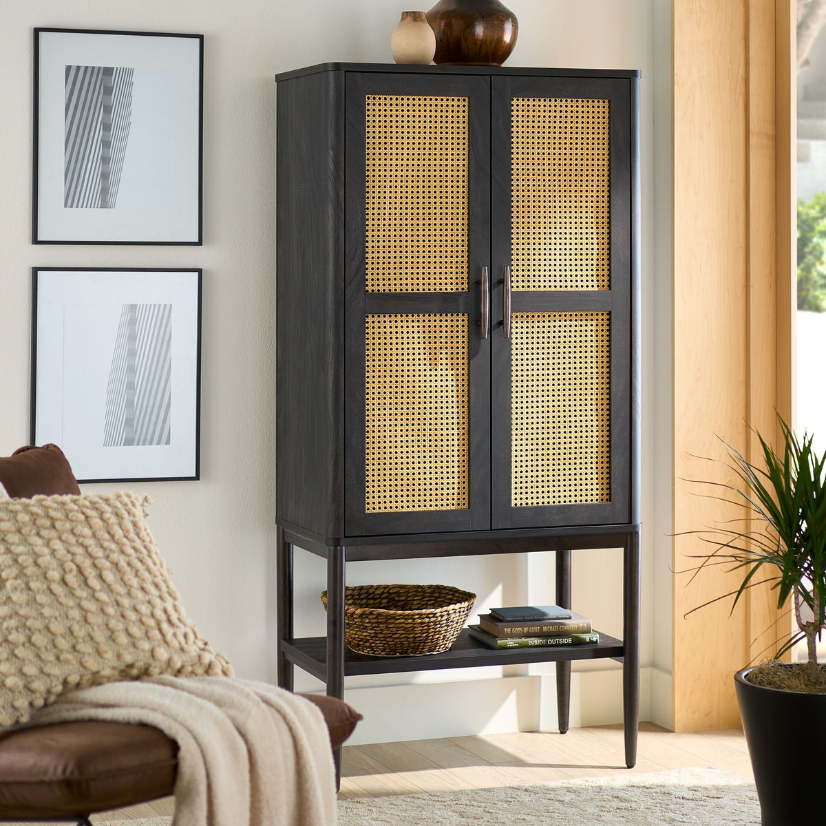 Velmora™ Springwood Caning Storage Accent Cabinet, Light Honey Finish