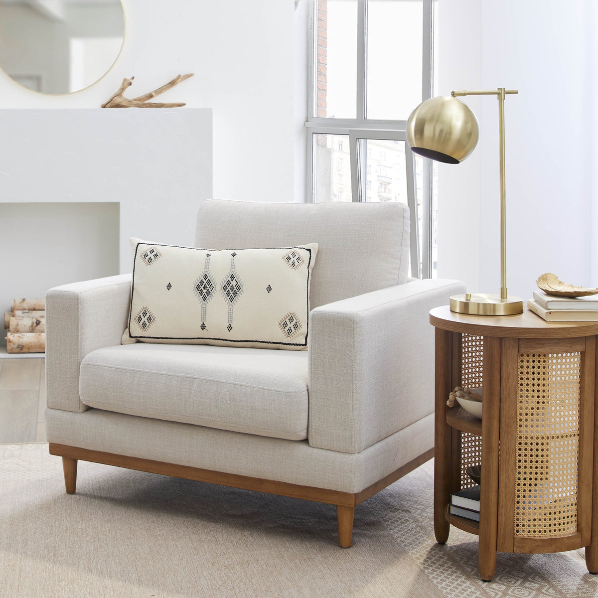 Velmora™ Springwood Wood Frame Accent Chair, Cream Linen
