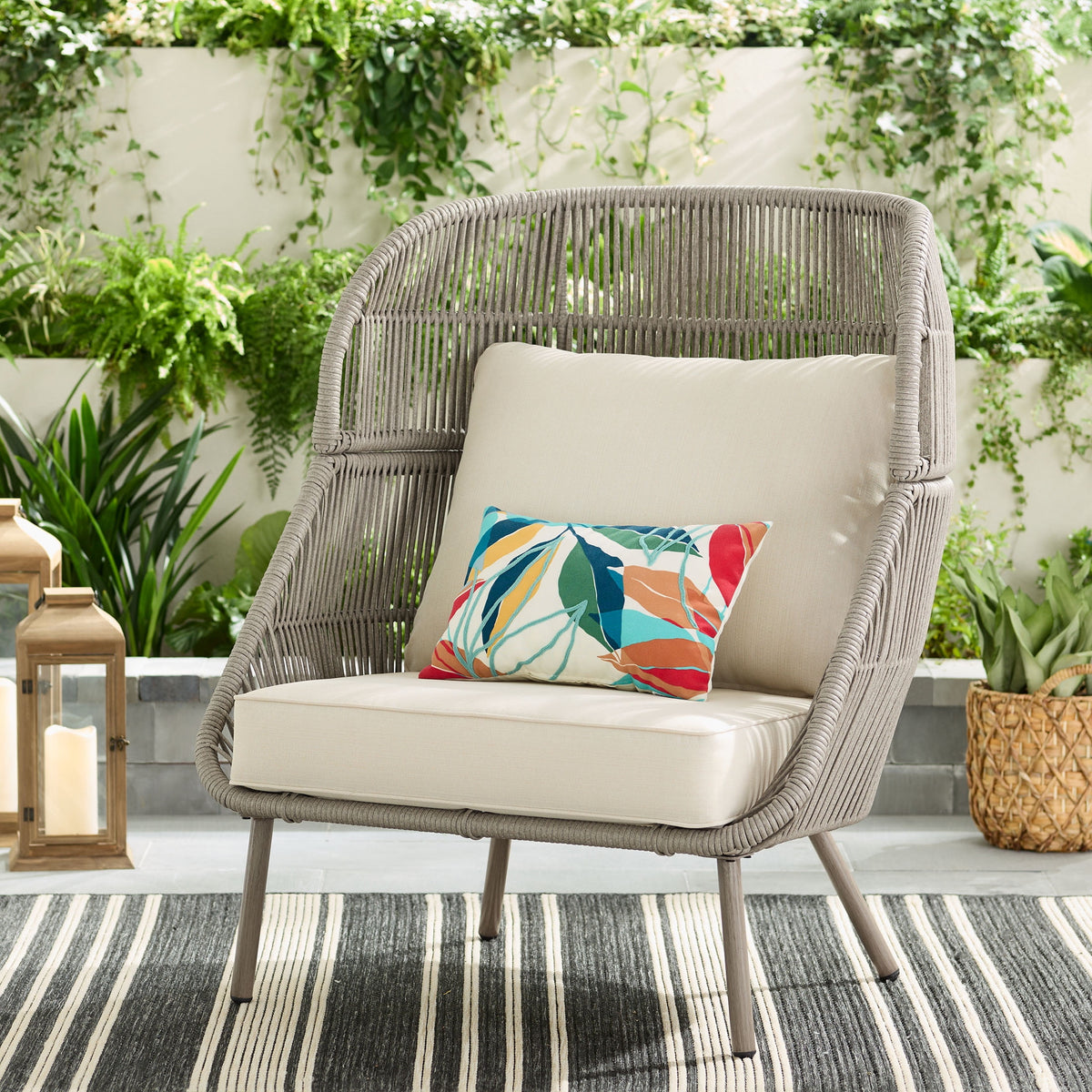 Velmora™ Tarren Beige Outdoor High-Back Accent Chair with Cushions