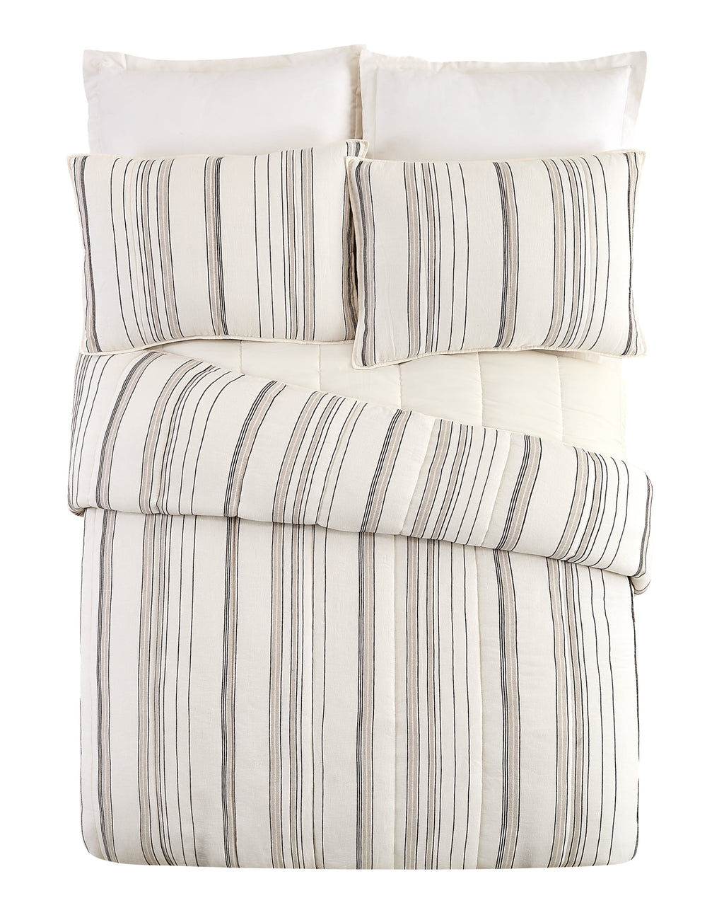 Velmora™ Ticking Stripe Cotton Quilt, Off-White, Full/Queen, All Ages