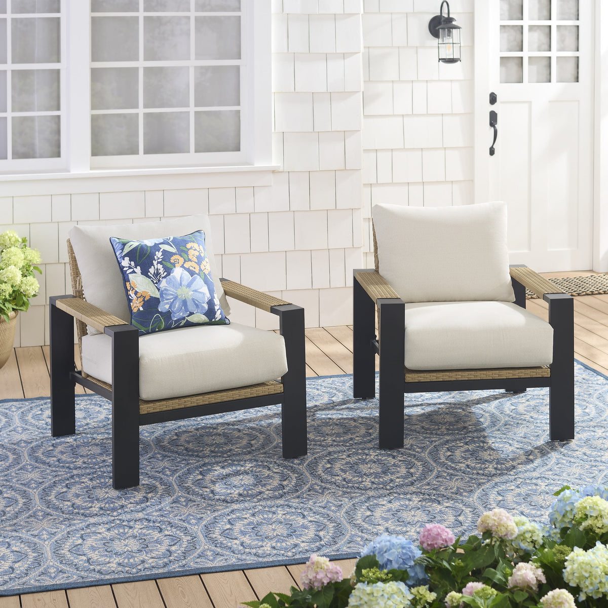 Velmora™ Ventura 2-Piece Outdoor Wicker Chat Chair, Beige