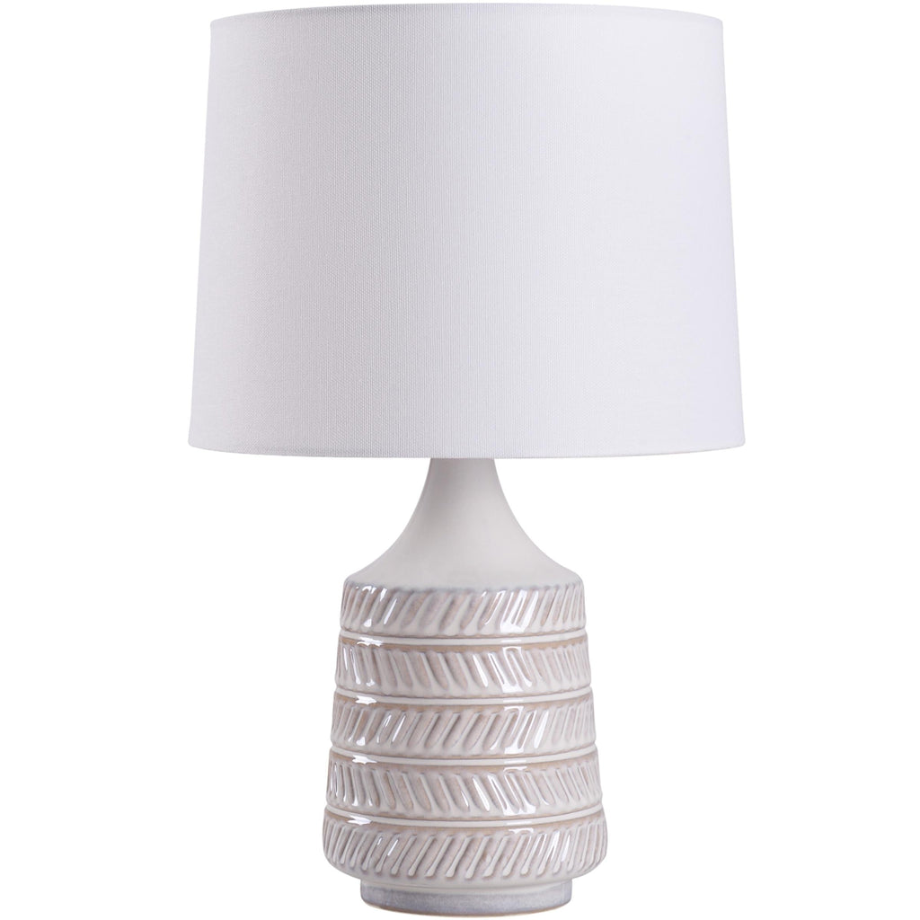 Velmora™ White and Beige Etched Ceramic Table Lamp with Shade 17"H