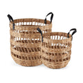 Velmora™ 2-Pack Round Decorative Storage Baskets with Faux Leather Handles, Natural, 14.5 in x 16.5 in