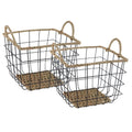 Velmora™ 2-Pack Square Wire Storage Baskets with Woven Trim, Black Metal, 10"L x 10"W x 10"H – Decorative Bin for Pantry, Closet, Bathroom, or Office Organization