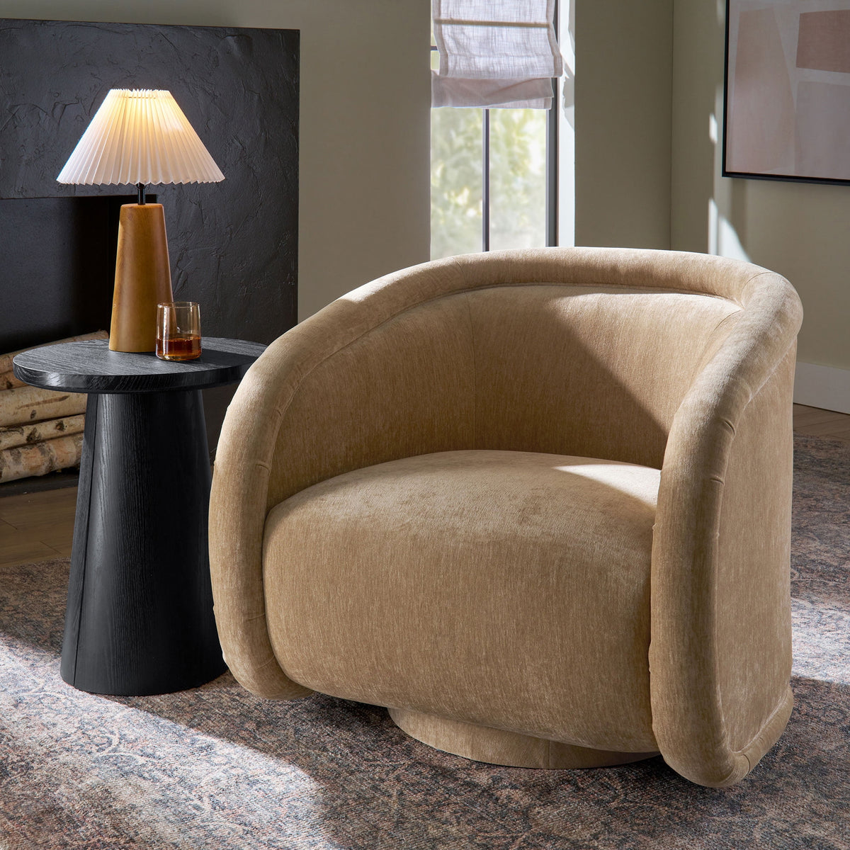 Velmora™ Sienna Swivel Accent Chair, Caramel Velvet Fabric