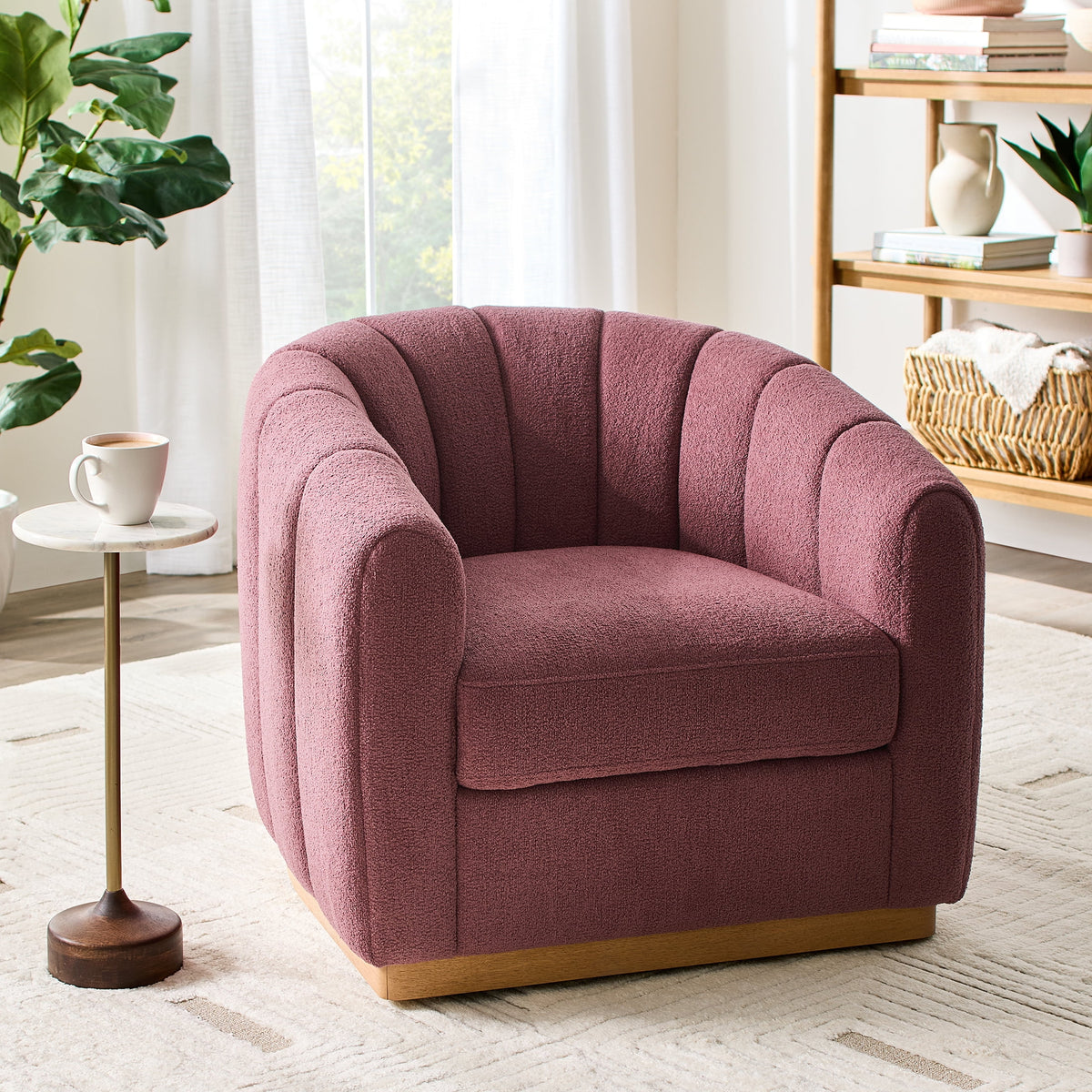 Velmora™ Lillian Accent Swivel Chair, Cream Linen