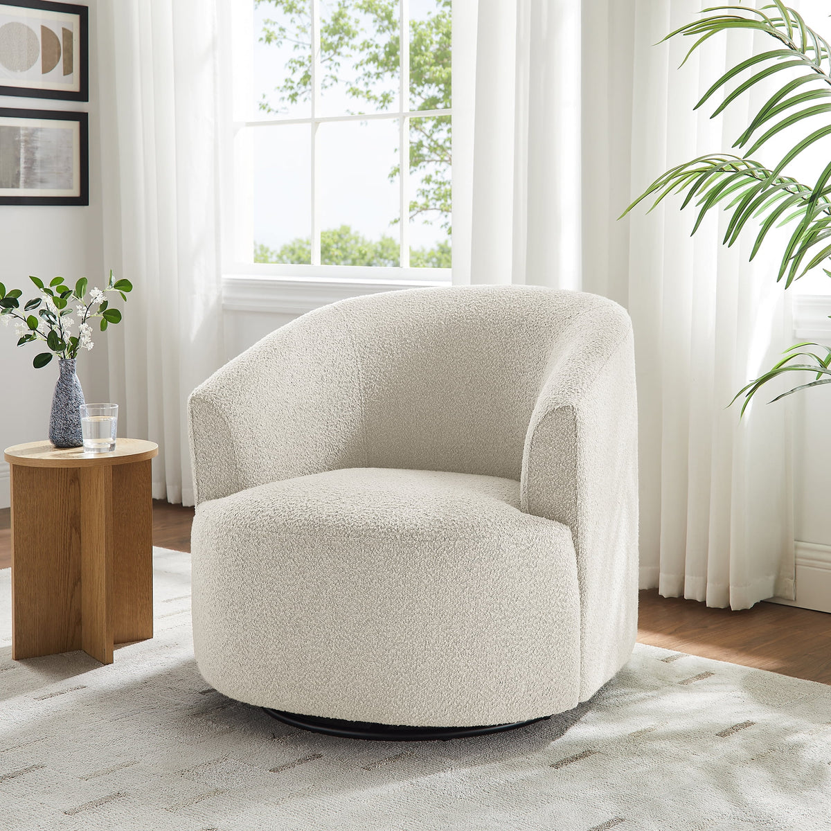 Velmora™ Boucle Swivel Accent Chair, Olive