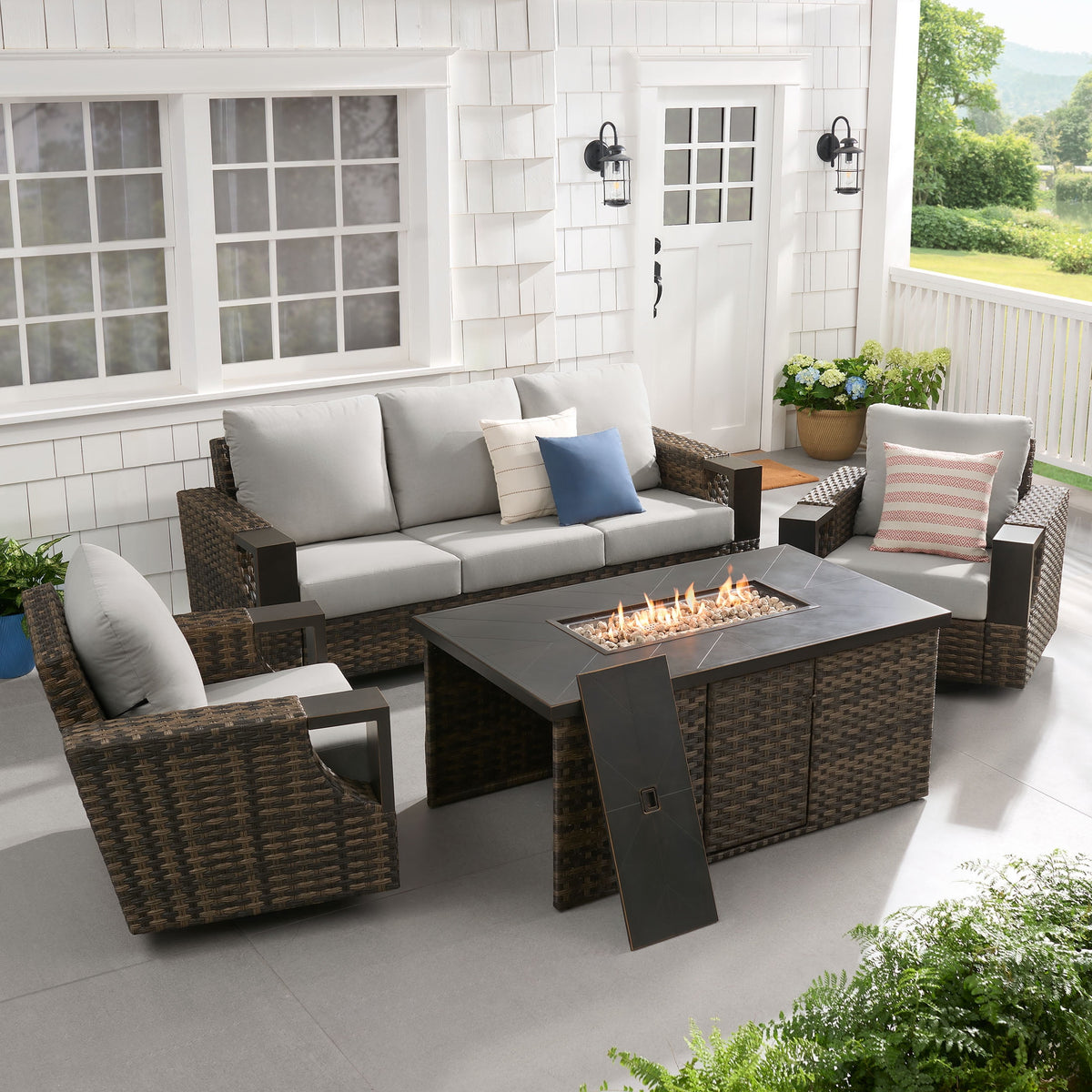 Velmora™ Rockport 4-Piece Outdoor Conversation Set with Firepit Table