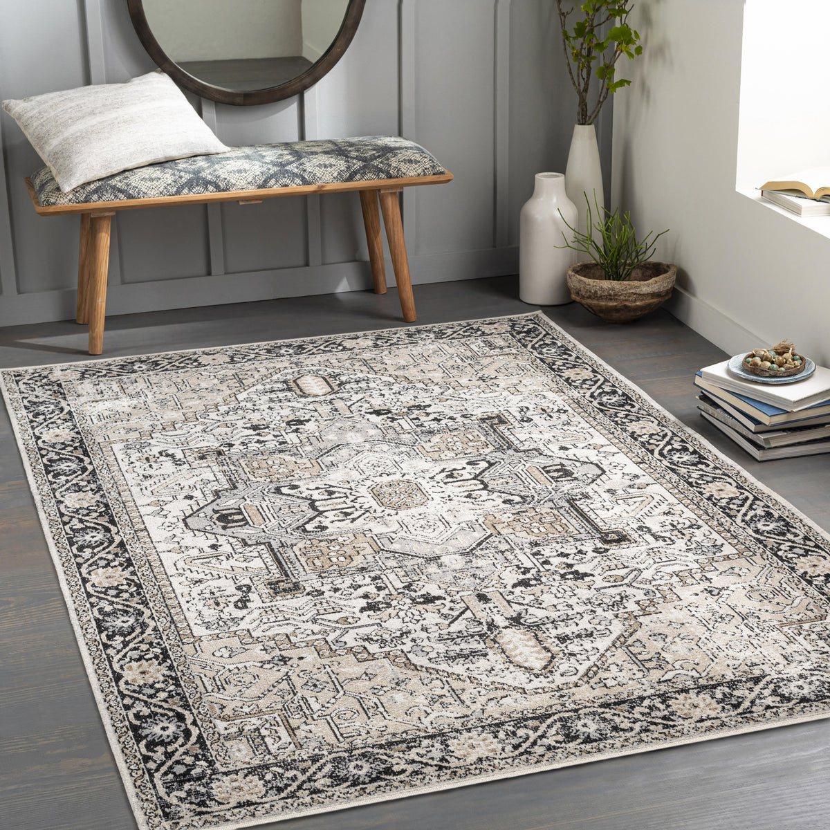Velmora™ Black & Ivory Persian Indoor Area Rug, 5 ft x 7 ft