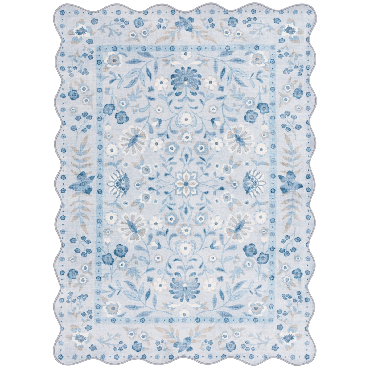 Velmora™ Blue Persian Faux Fur Scalloped Indoor Area Rug, 4 ft x 5 ft 6 in