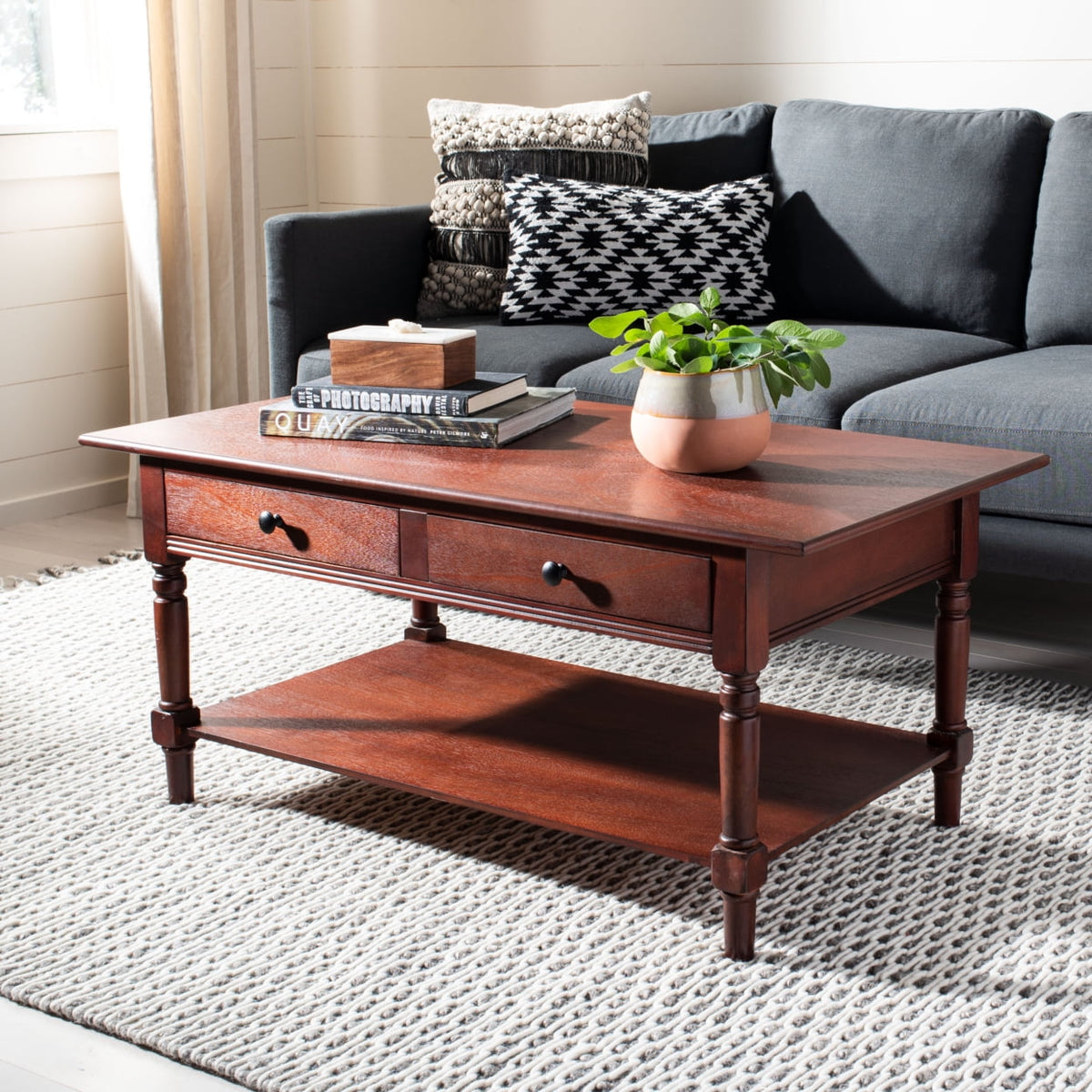 Velmora™ Boris 2-Drawer Coffee Table Dark Cherry