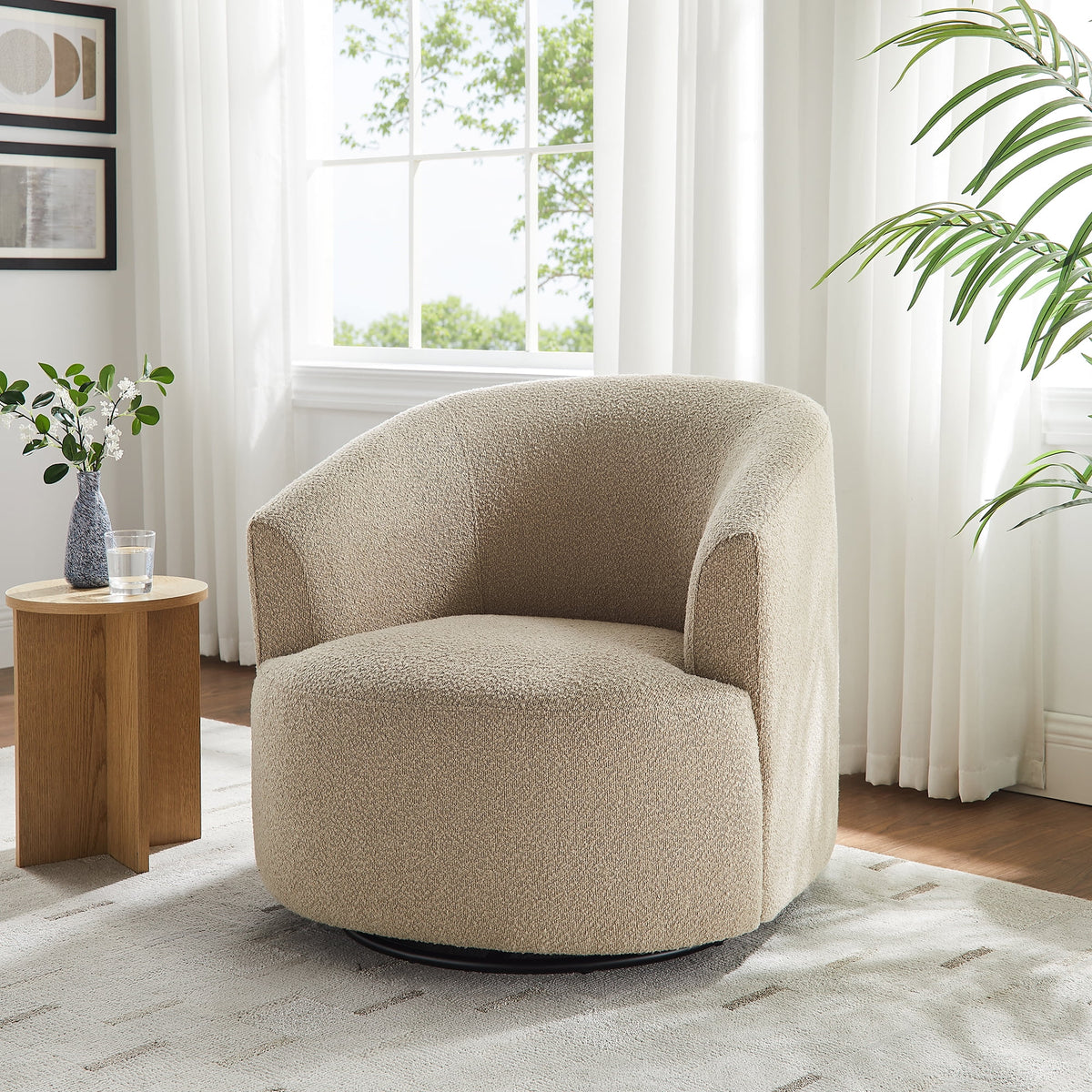 Velmora™ Boucle Swivel Accent Chair, Olive