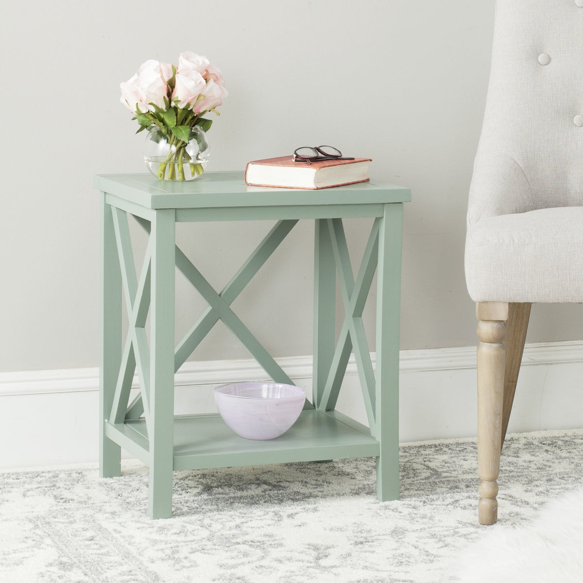 Velmora™ Candence Nautical Cross Back End Table, Dusty Green