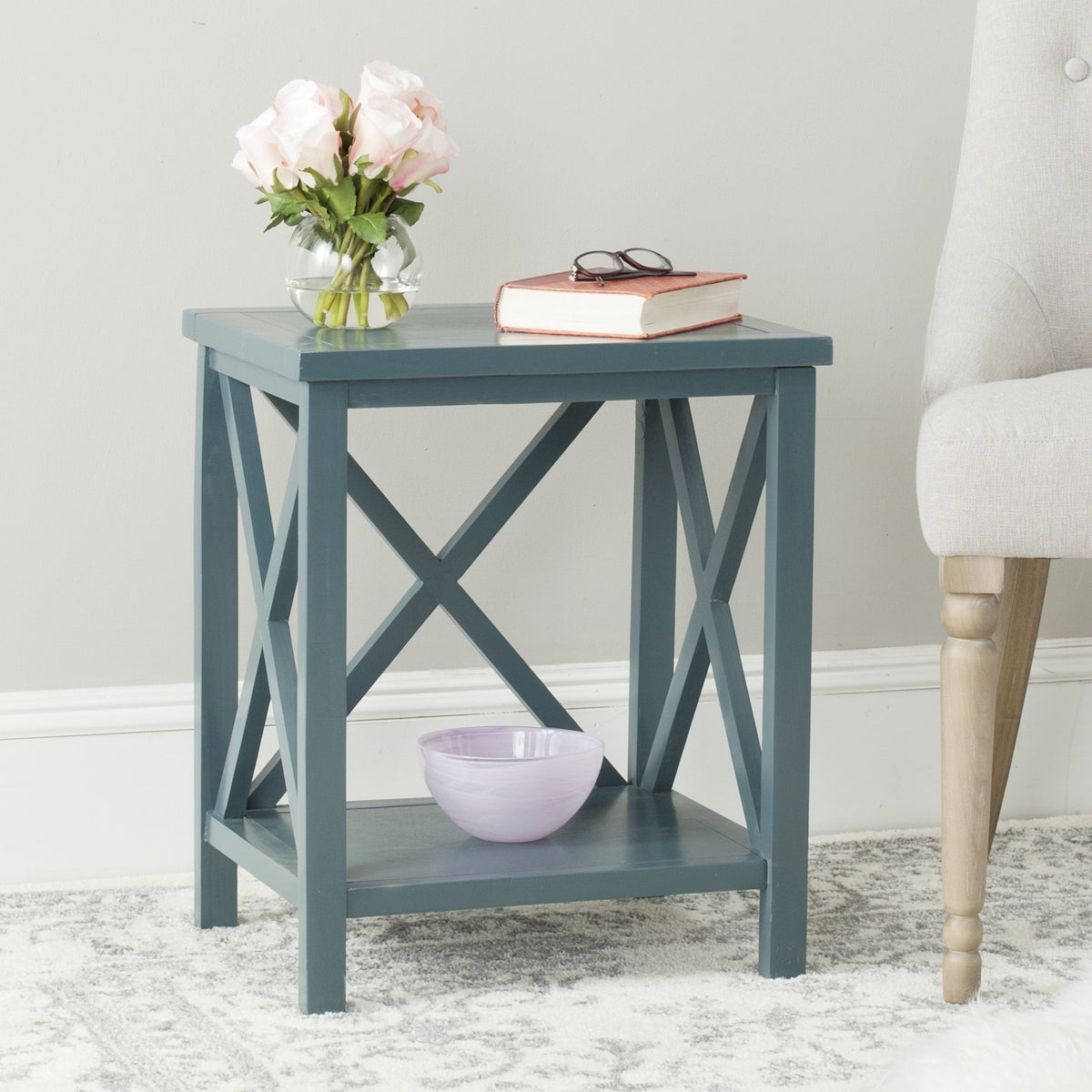 Velmora™ Candence Nautical Cross Back End Table, Dusty Green