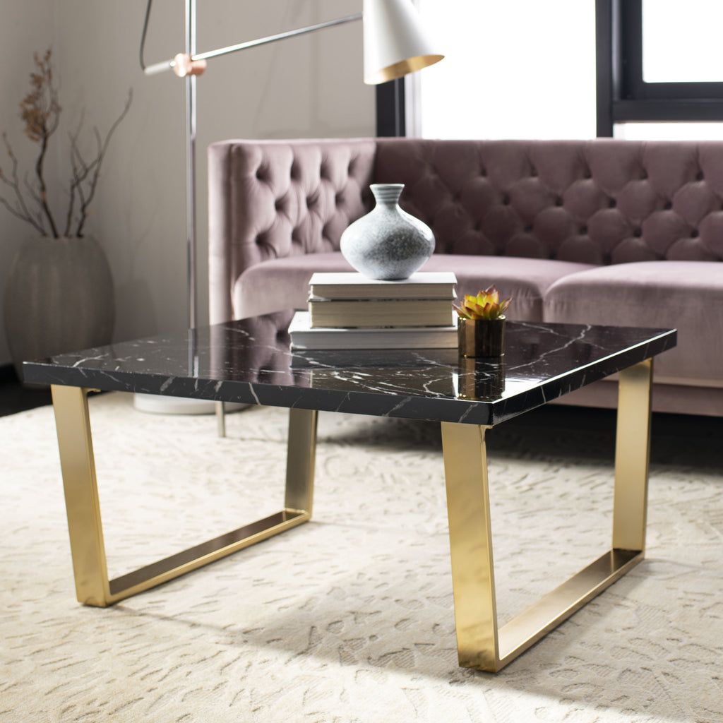 Velmora™ Carmen Modern Glam Square Coffee Table, Black Marble/Chrome