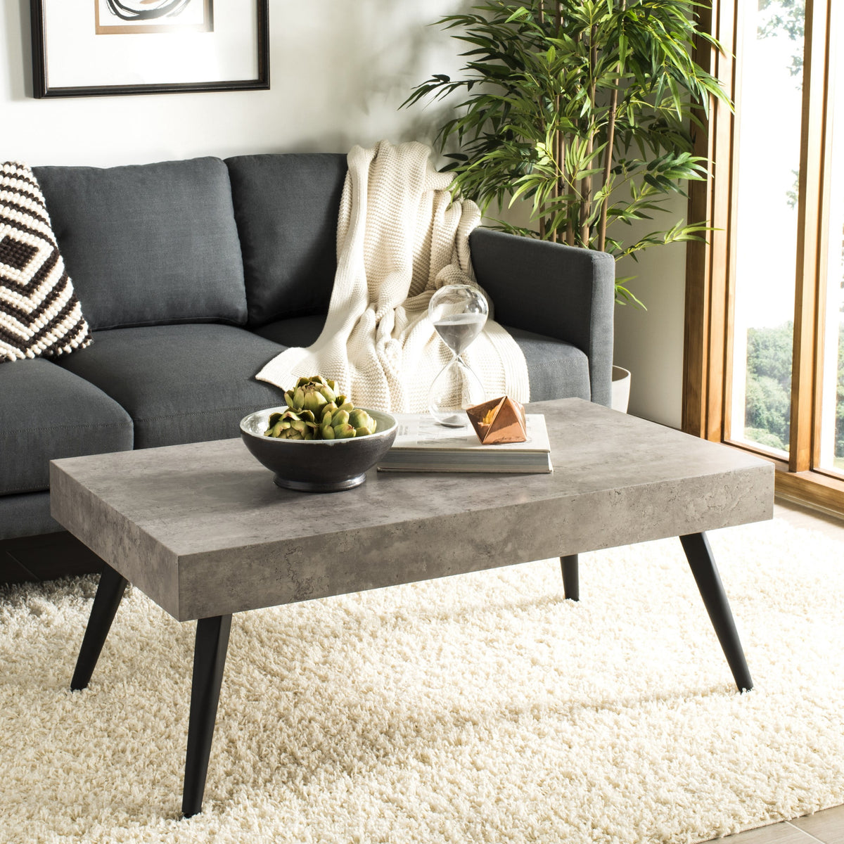 Velmora™ Cedric Rectangular Mid-Century Coffee Table, Light Grey
