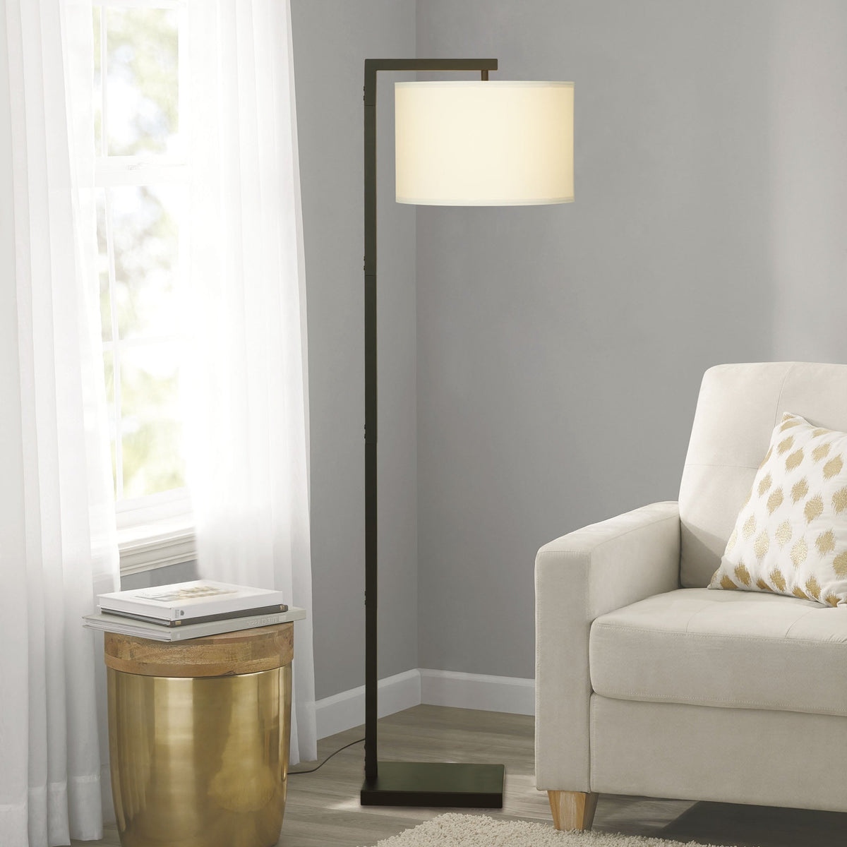 Velmora™ Contemporary Metal 62in Floor Lamp with on/off Foot Switch, Black