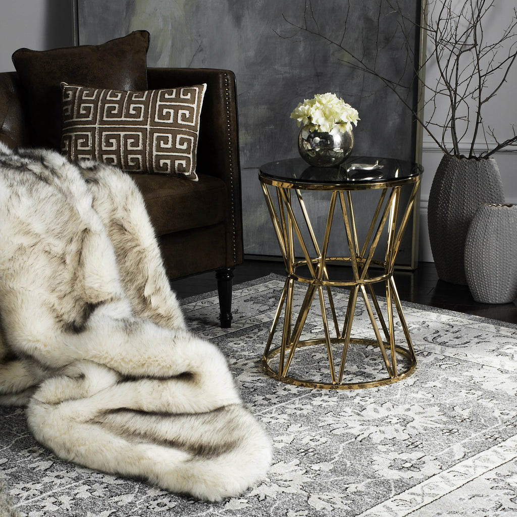 Velmora™ Couture Delsy Geometric Round Glass Top End Table, Gold