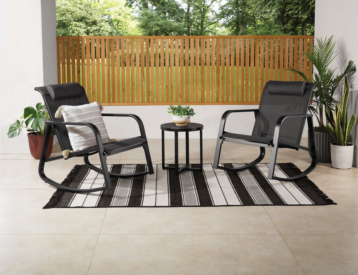 Velmora™ Dashwood Steel 3-Piece Rocker Outdoor Chat Set, Black