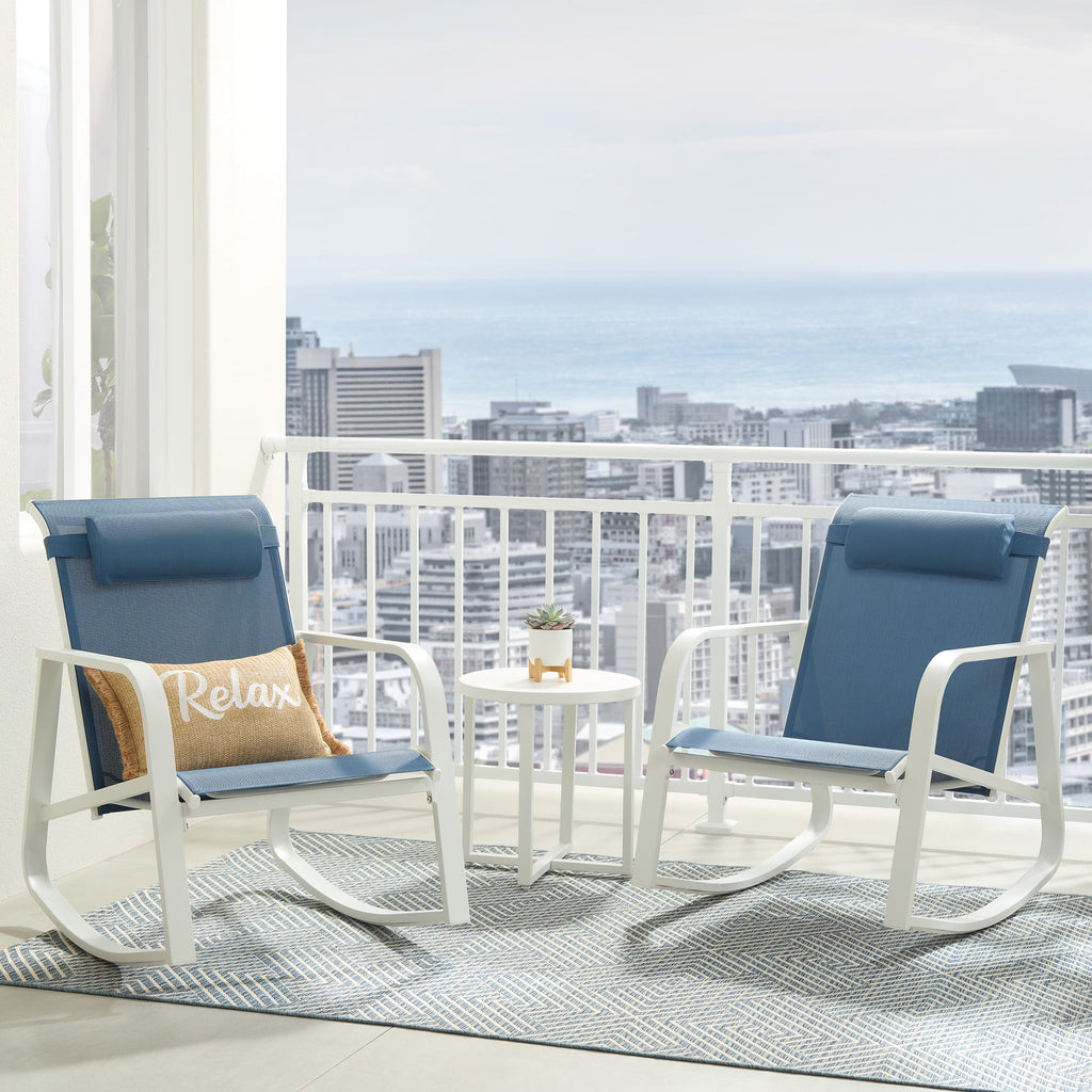 Velmora™ Dashwood Steel 3-Piece Rocker Outdoor Chat Set, Blue