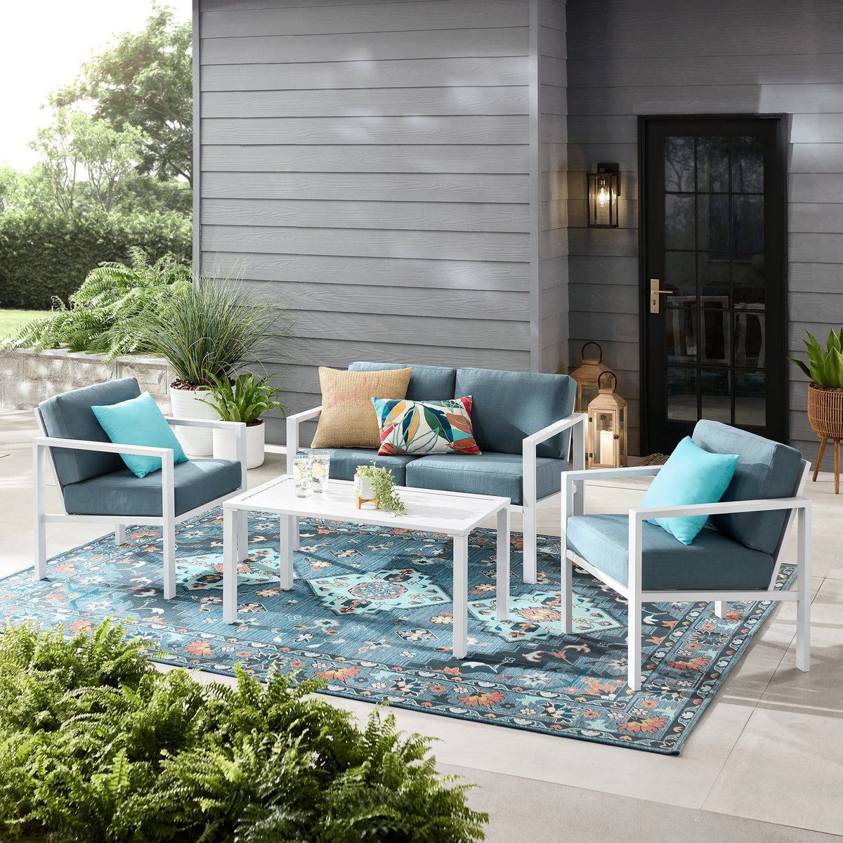 Velmora™ Dashwood 4pc Conversation Set, White with Blue