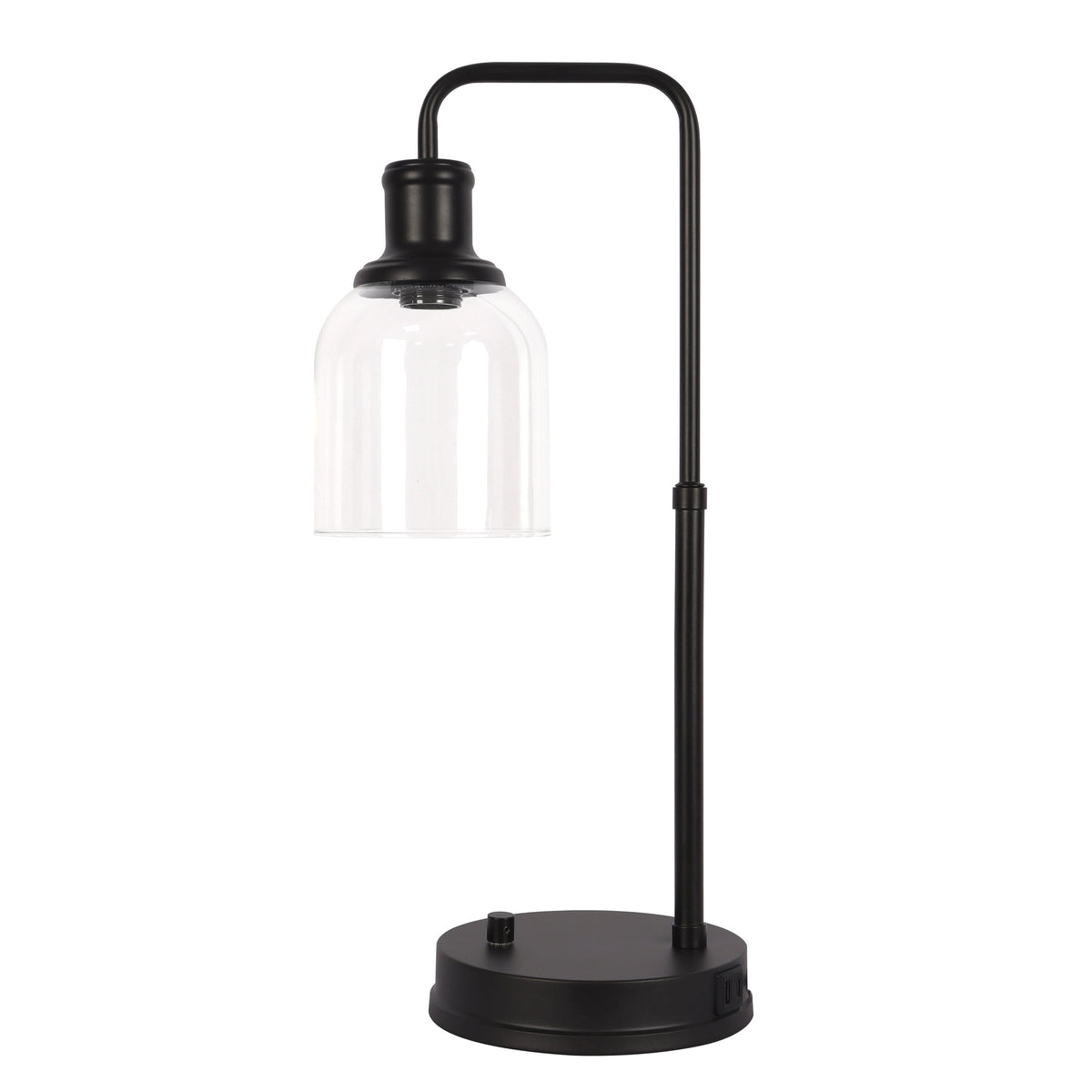 Velmora™ Bronze Table Lamp with Clear Glass Shade and USB/USB-C Ports