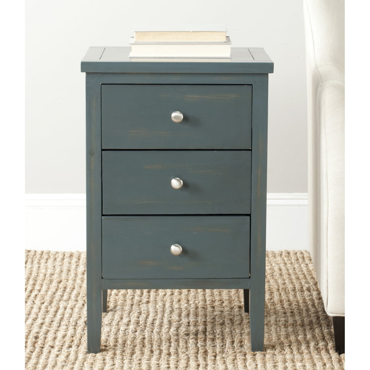 Velmora™ Deniz Classic End Table with 3 Storage Drawers, French Grey