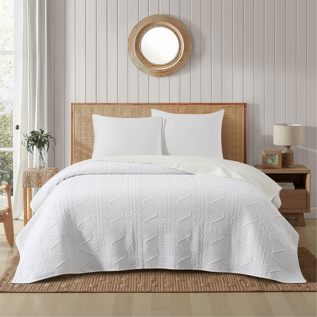 Velmora™ Stitched Corded Quilt, White, Full/Queen Bedding