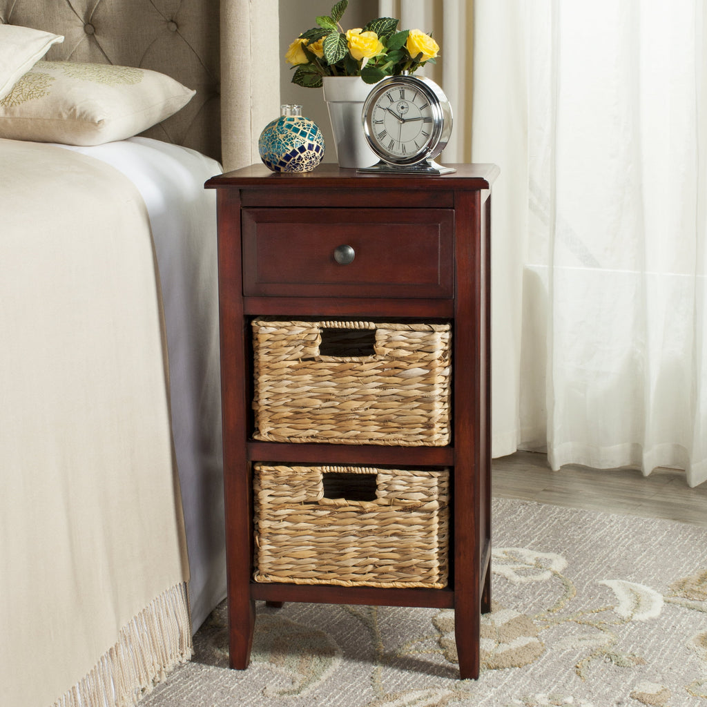 Velmora™ Everly Contemporary Side Table with Drawer and Two Baskets, Distressed White