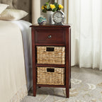 Velmora™ Everly Contemporary Side Table with Drawer and Two Baskets, Distressed White