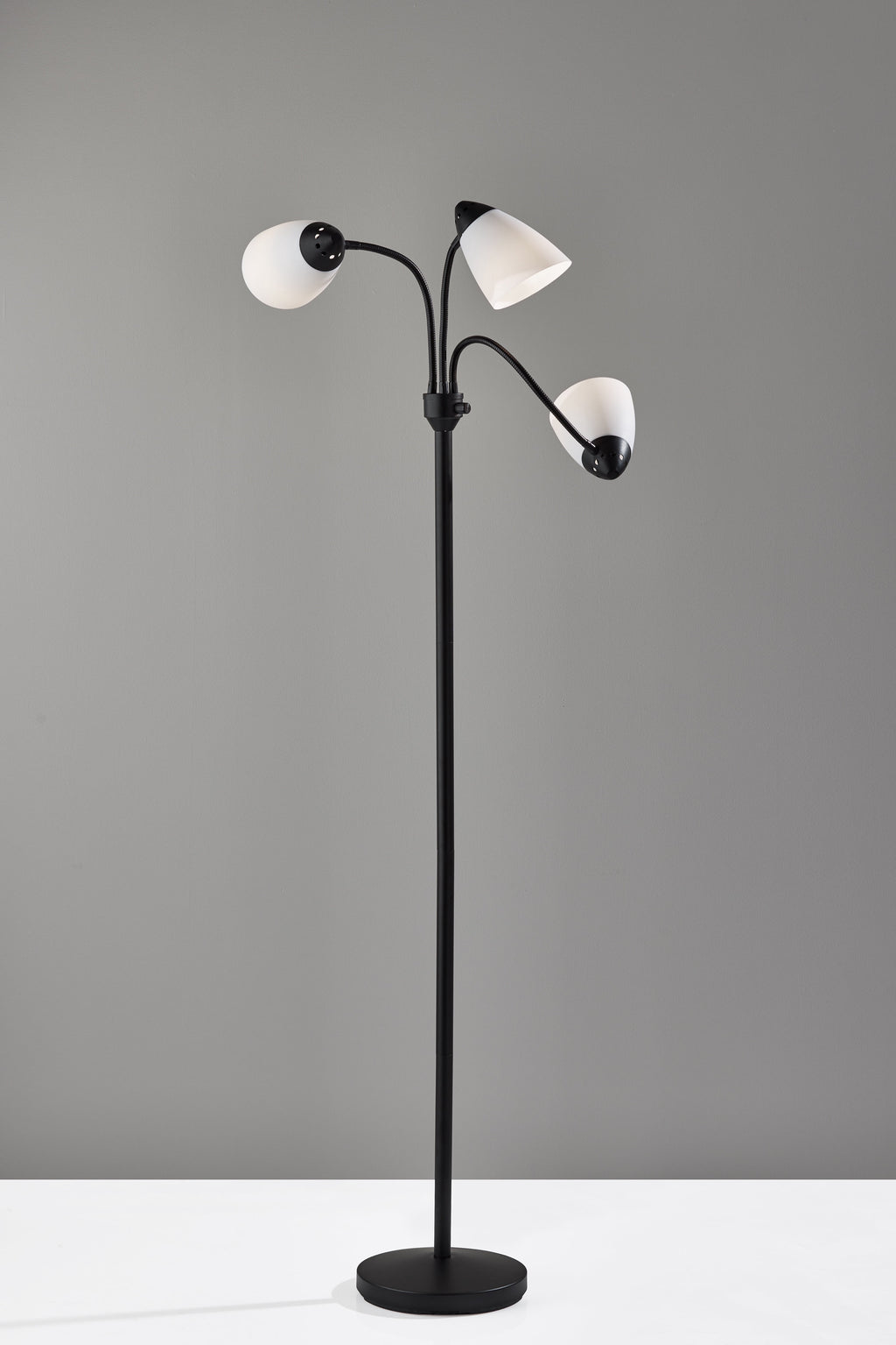 Velmora™ 3-Head Adjustable Floor Lamp, Black with White Plastic Shades, 68 in