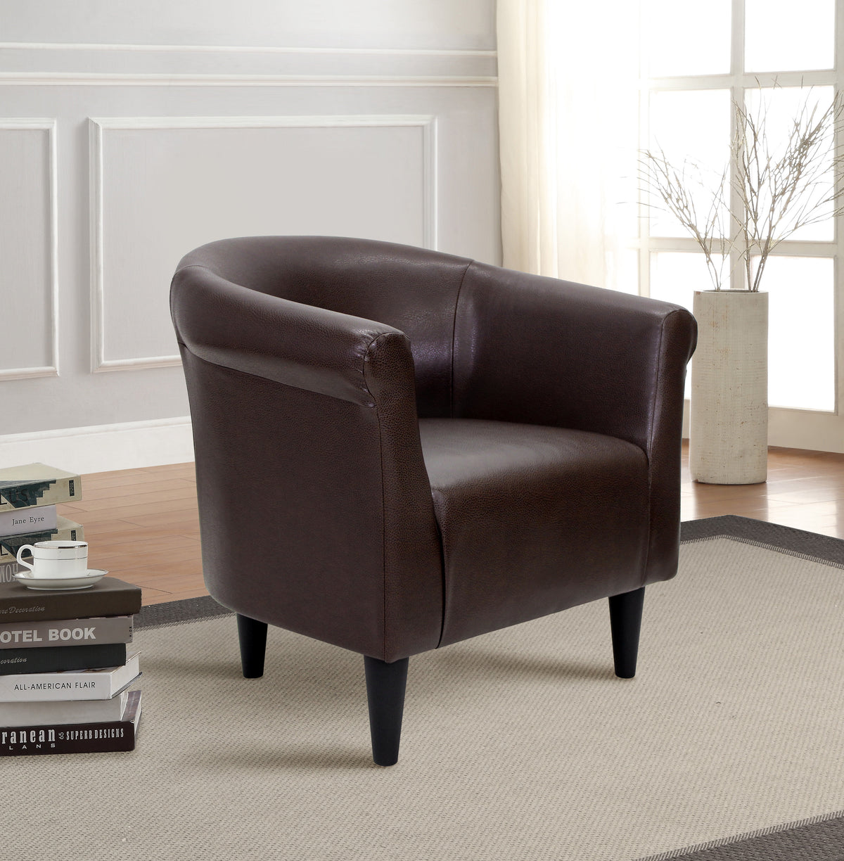 Velmora™ Faux Leather Bucket Accent Chair, Brown