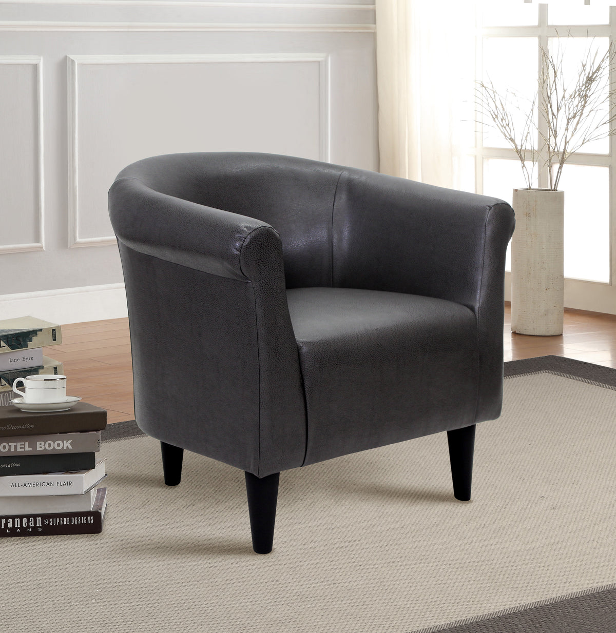 Velmora™ Faux Leather Bucket Accent Chair, Carbon Gray