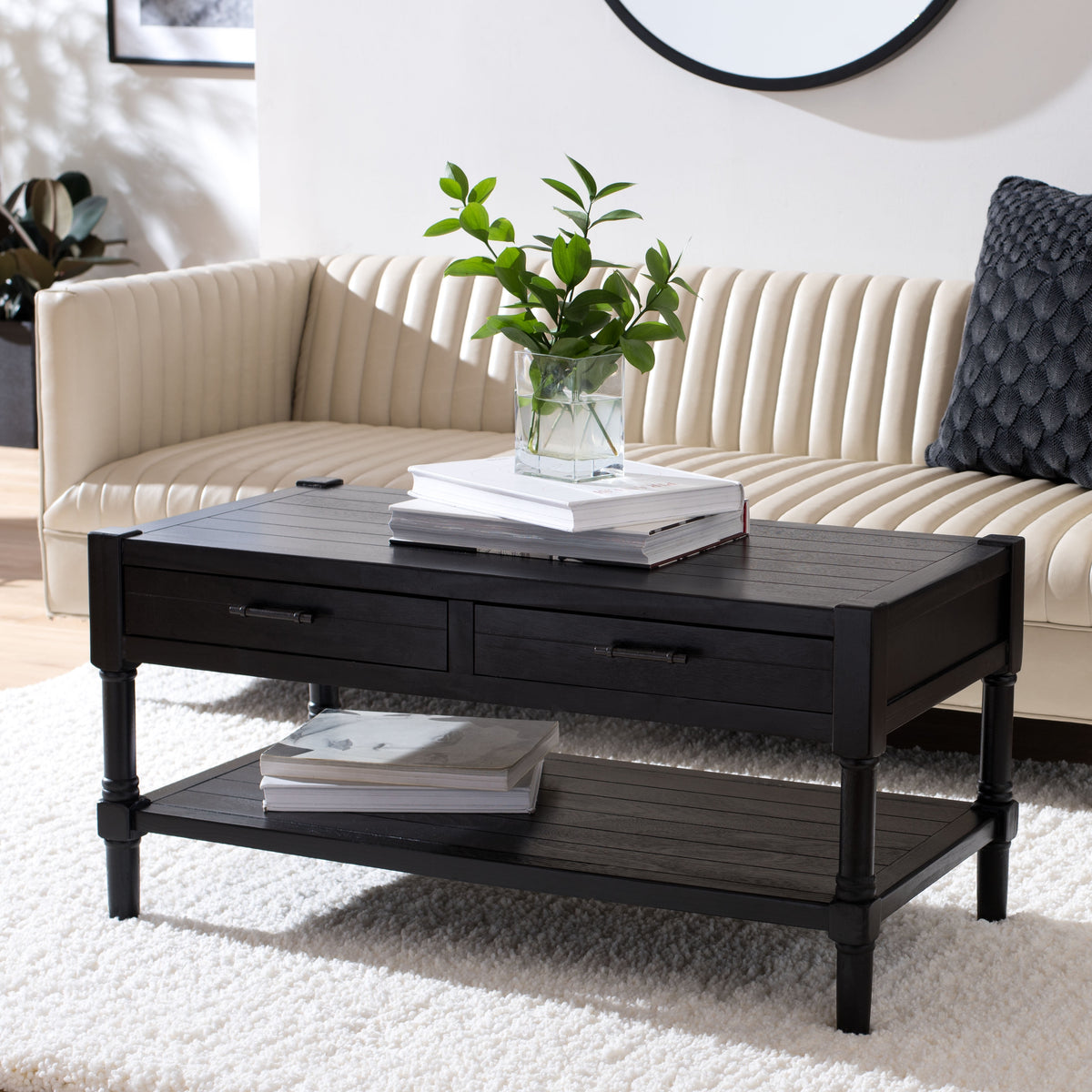 Velmora™ Filbert Solid 2 Drawer Coffee Table, Black
