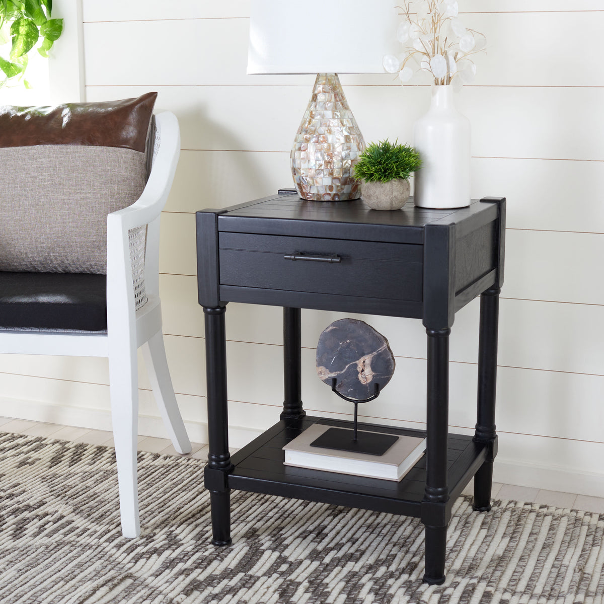 Velmora™ Filbert Solid Rustic 1 Drawer Accent Table, Distressed White