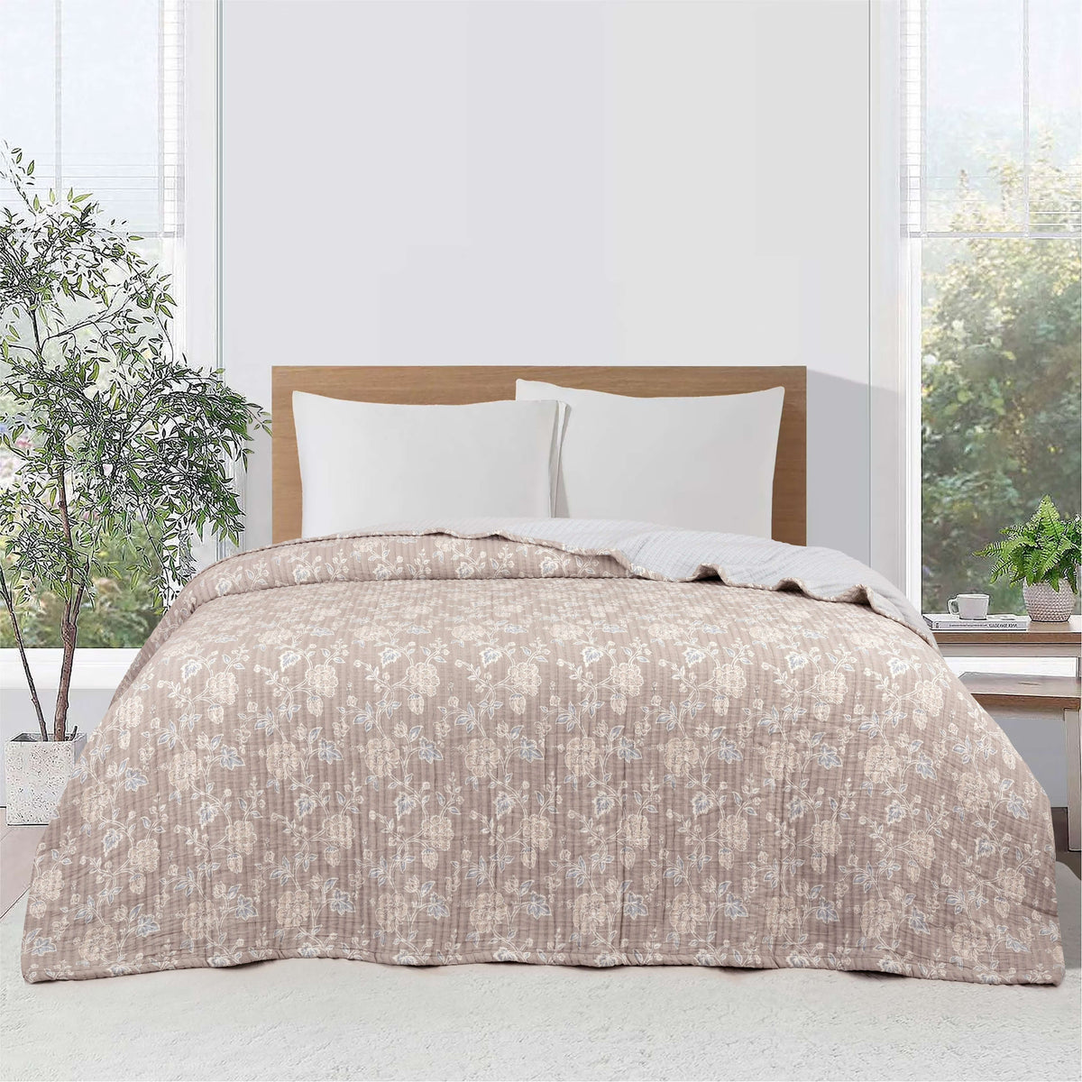Velmora™ Garment-Washed Matelasse Quilt, King, Reversible, Terracotta Floral