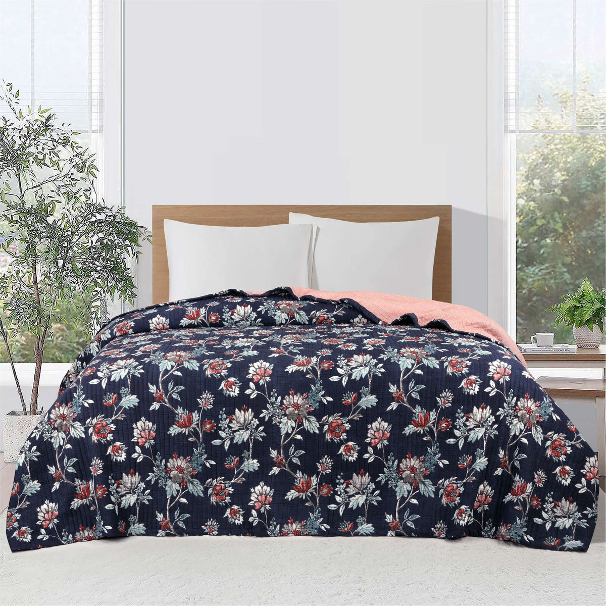 Velmora™ Garment-Washed Matelasse Quilt, King, Reversible, Terracotta Floral