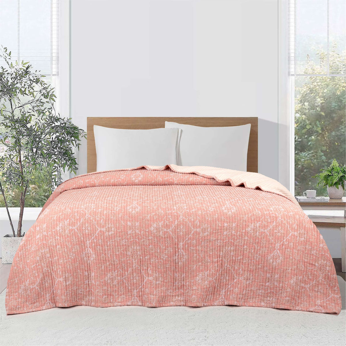 Velmora™ Garment-Washed Matelasse Quilt, King, Reversible, Terracotta Floral