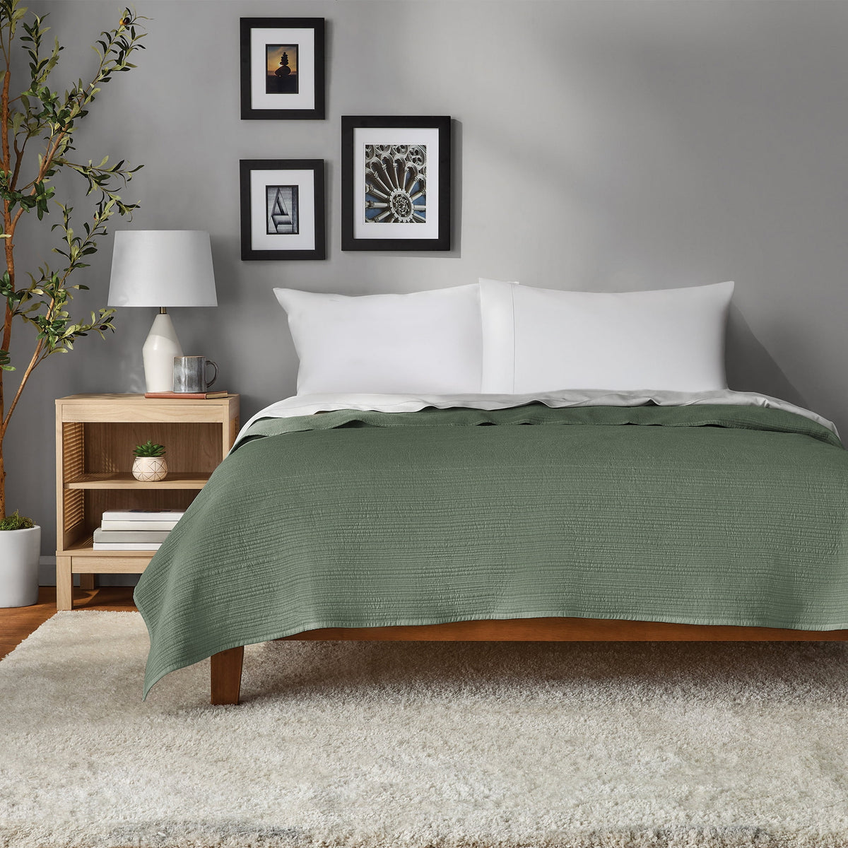 Velmora™ Garment Washed Stripe Quilt, King, Green, Soft Microfiber Bedding