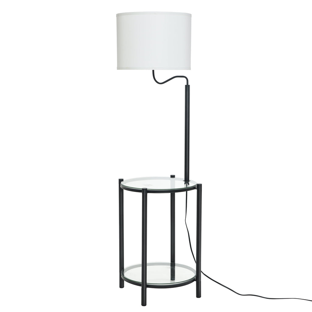 Velmora™ Glass End Table Floor Lamp with White Shade, Matte Black, 17"L x 17"W x 54"H