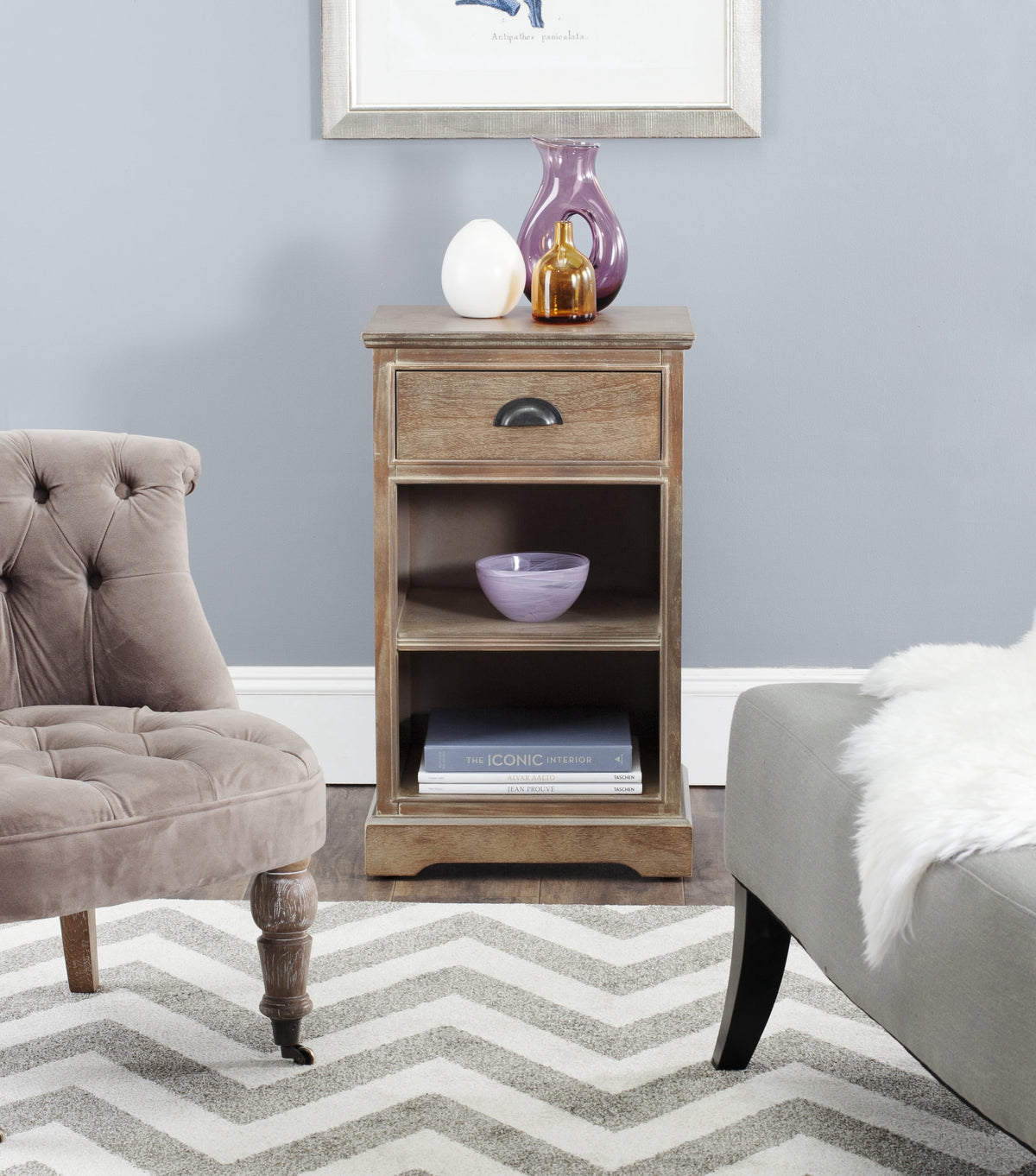 Velmora™ Griffin Solid Casual One Drawer Side Table, Grey