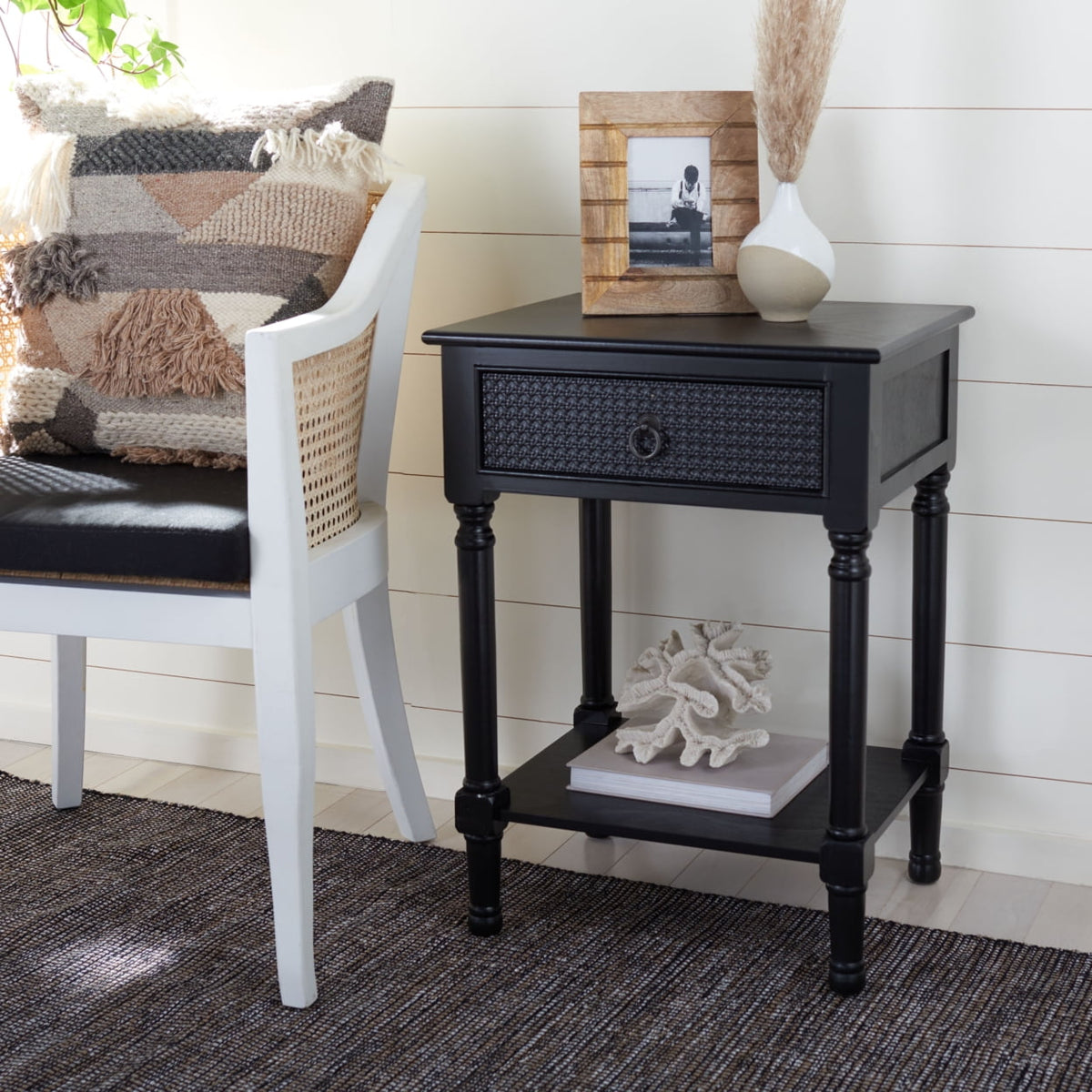 Velmora™ Haines Solid Rustic 1 Drawer Accent Table, Black