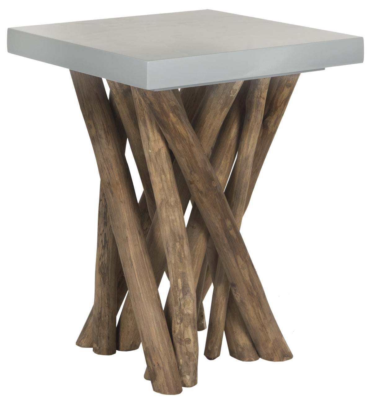 Velmora™ Hartwick Rustic Glam Branched Square Side Table, Grey/Natural