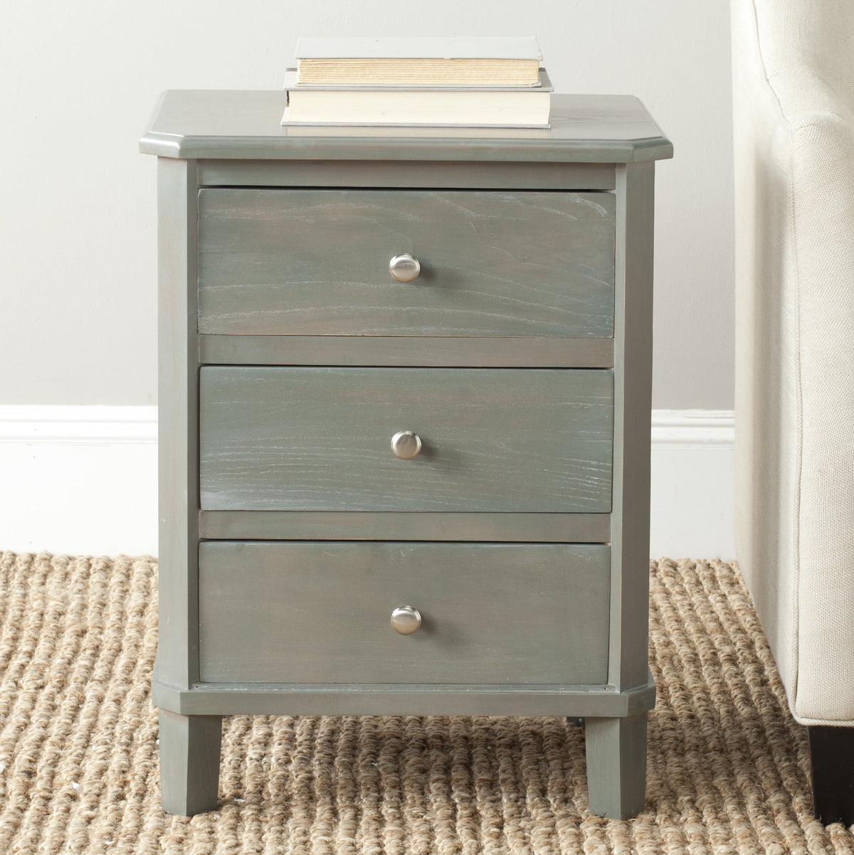 Velmora™ Joe Classic End Table with 3 Storage Drawers, French Grey