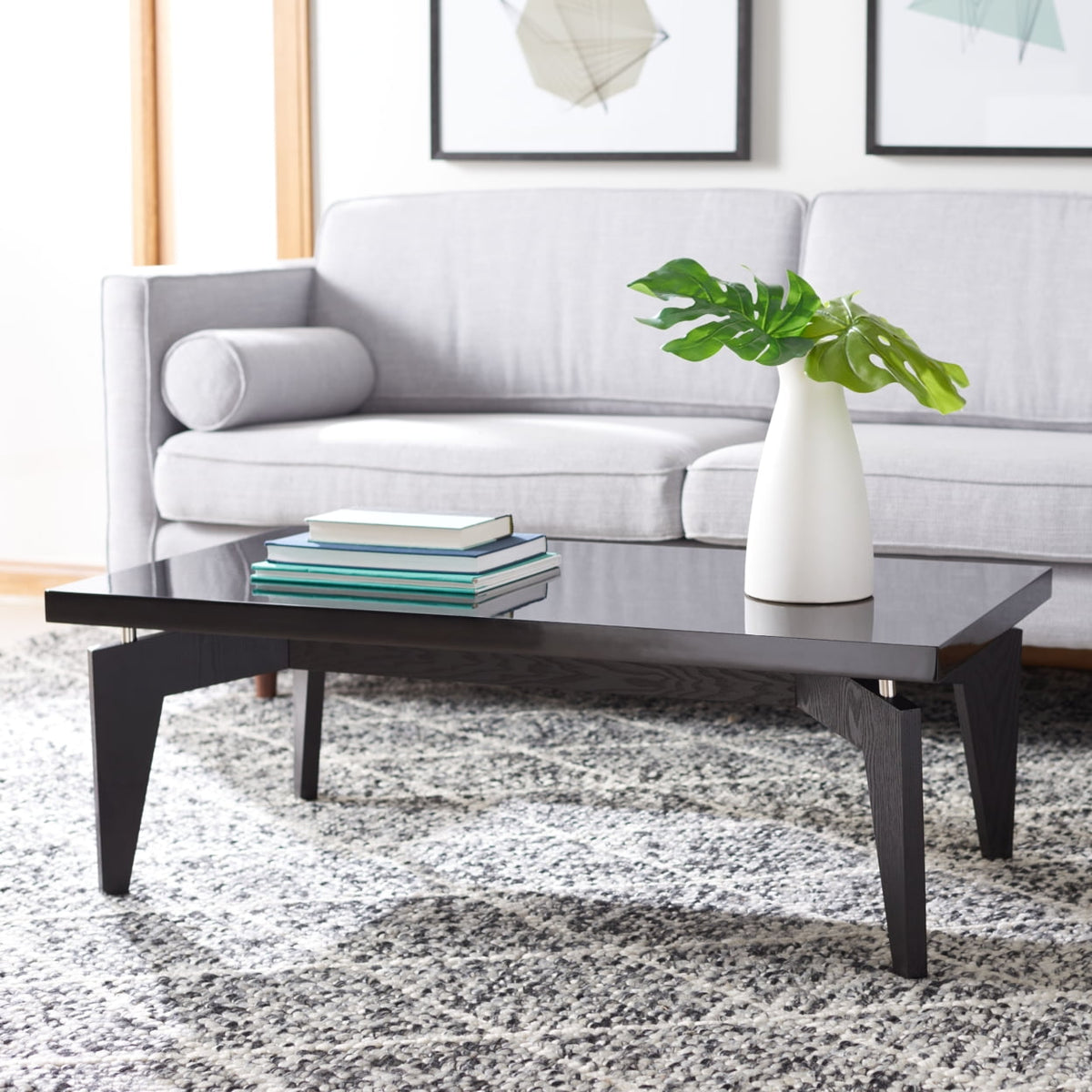 Velmora™ Josef Retro Lacquer Floating Top Coffee Table, Black/Black