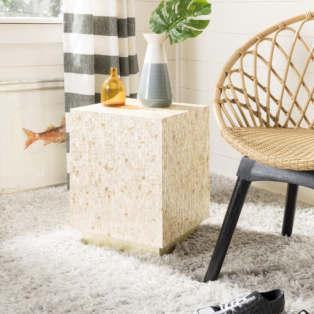 Velmora™ Juno Glam Mosaic Square Top Side Table, Beige/Gold