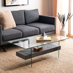 Velmora™ Kayley Retro 2 Tier Glass Coffee Table, Grey Oak