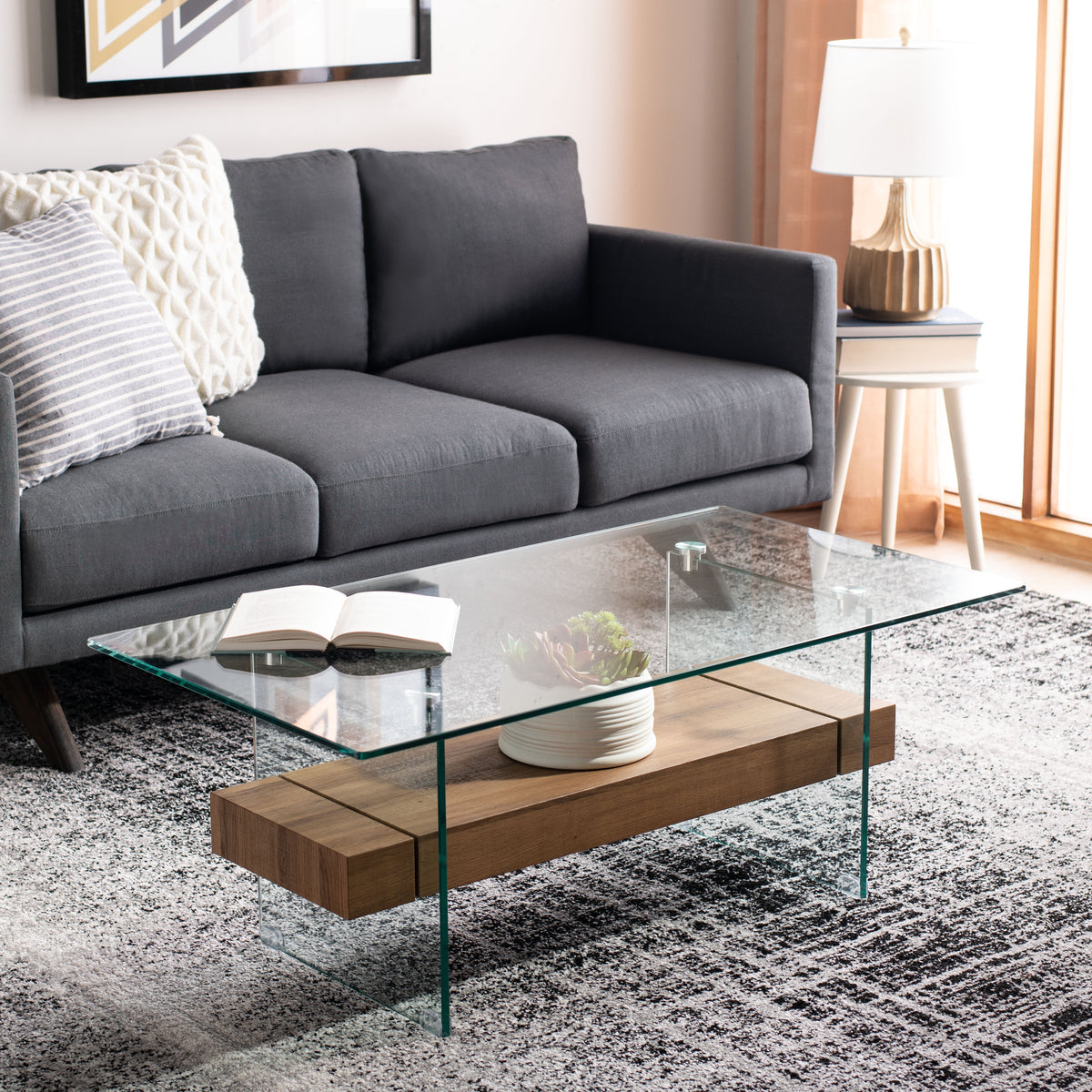 Velmora™ Kayley Retro 2 Tier Glass Coffee Table, Natural Brown