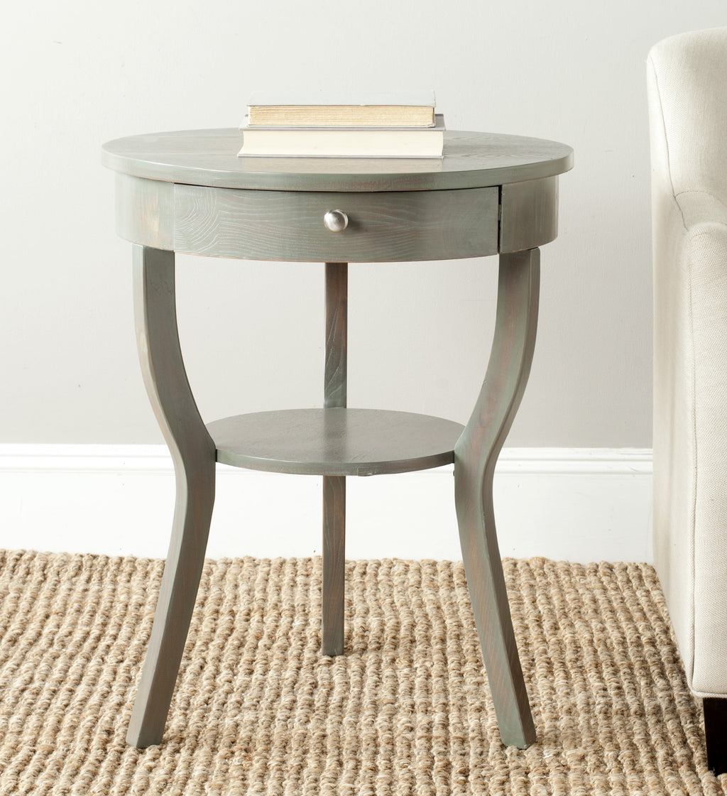 Velmora™ Kendra Contemporary Round Pedestal End Table with Drawer, French Grey