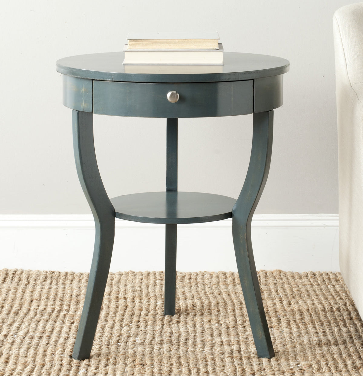 Velmora™ Kendra Contemporary Round Pedestal End Table with Drawer, French Grey
